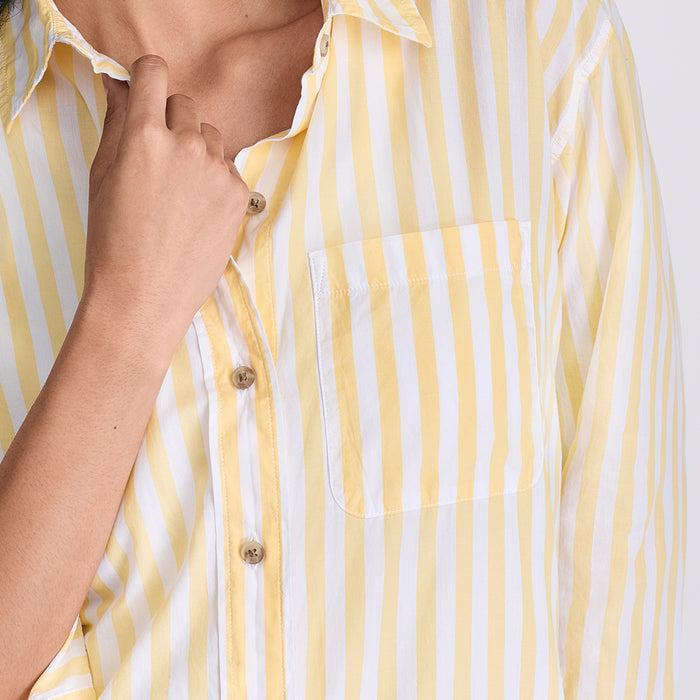 Women's Poplin Button Down Shirt-Yellow-5
