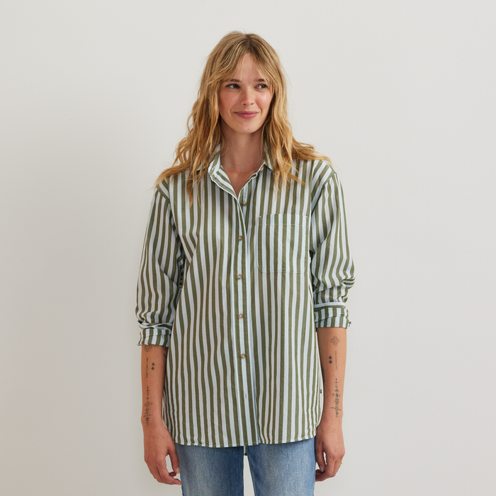 Women's Poplin Button Down Shirt-Pale Blue-Regular-C1
