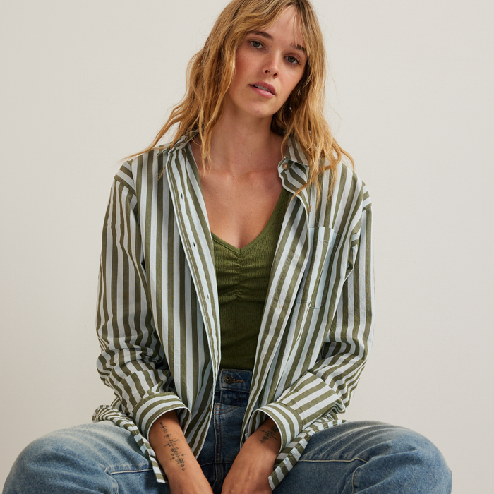 Women's Poplin Button Down Shirt-Pale Blue-Regular-T3