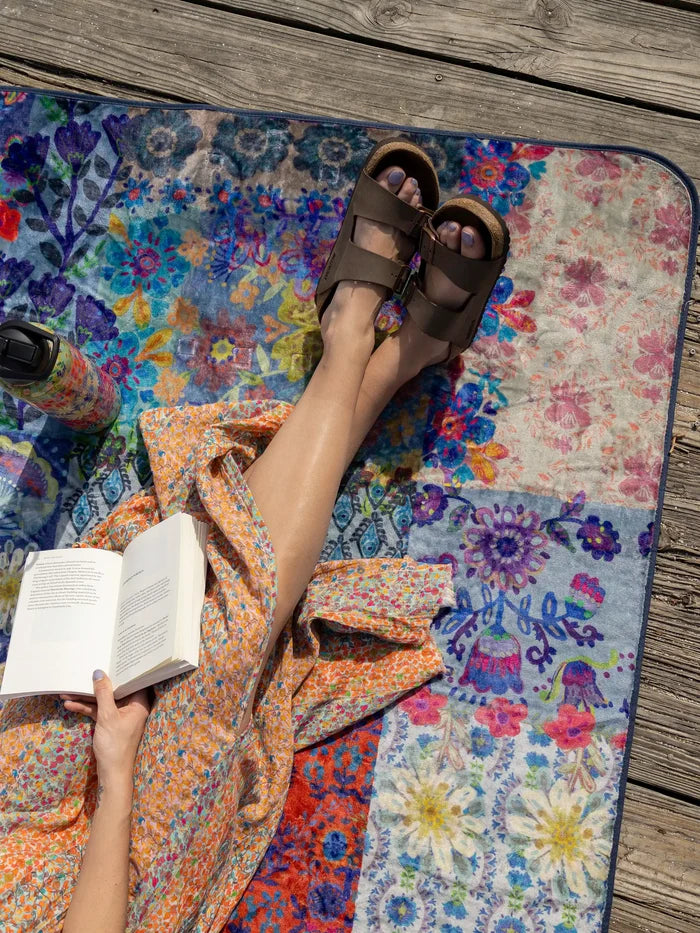 XL Water Resistant Picnic Blanket - Blue Patchwork-view 2