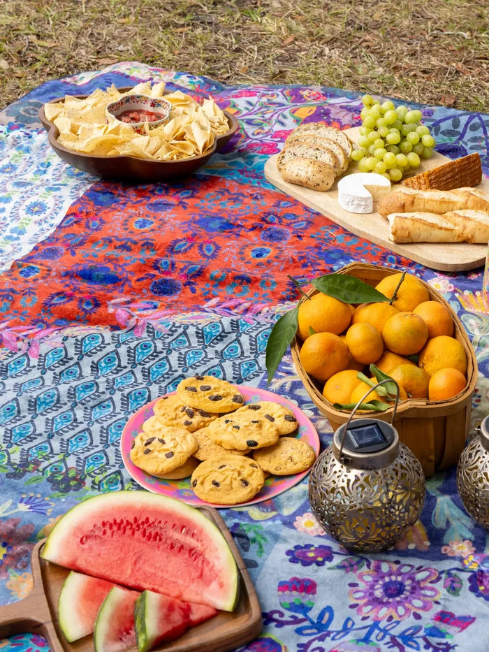 XL Water Resistant Picnic Blanket - Blue Patchwork-view 3