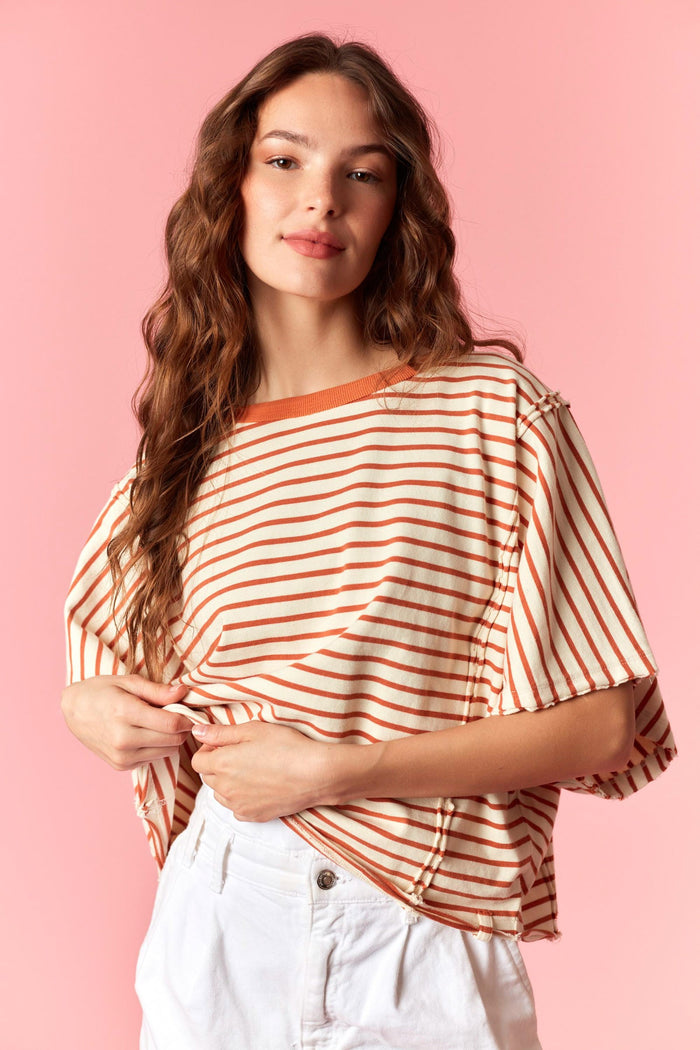 Yarn Dyed Stripe Round Neck Dolman Tee
