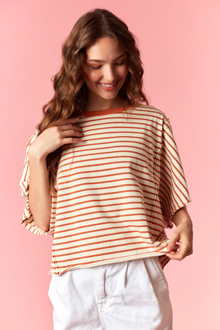 Yarn Dyed Stripe Round Neck Dolman Tee